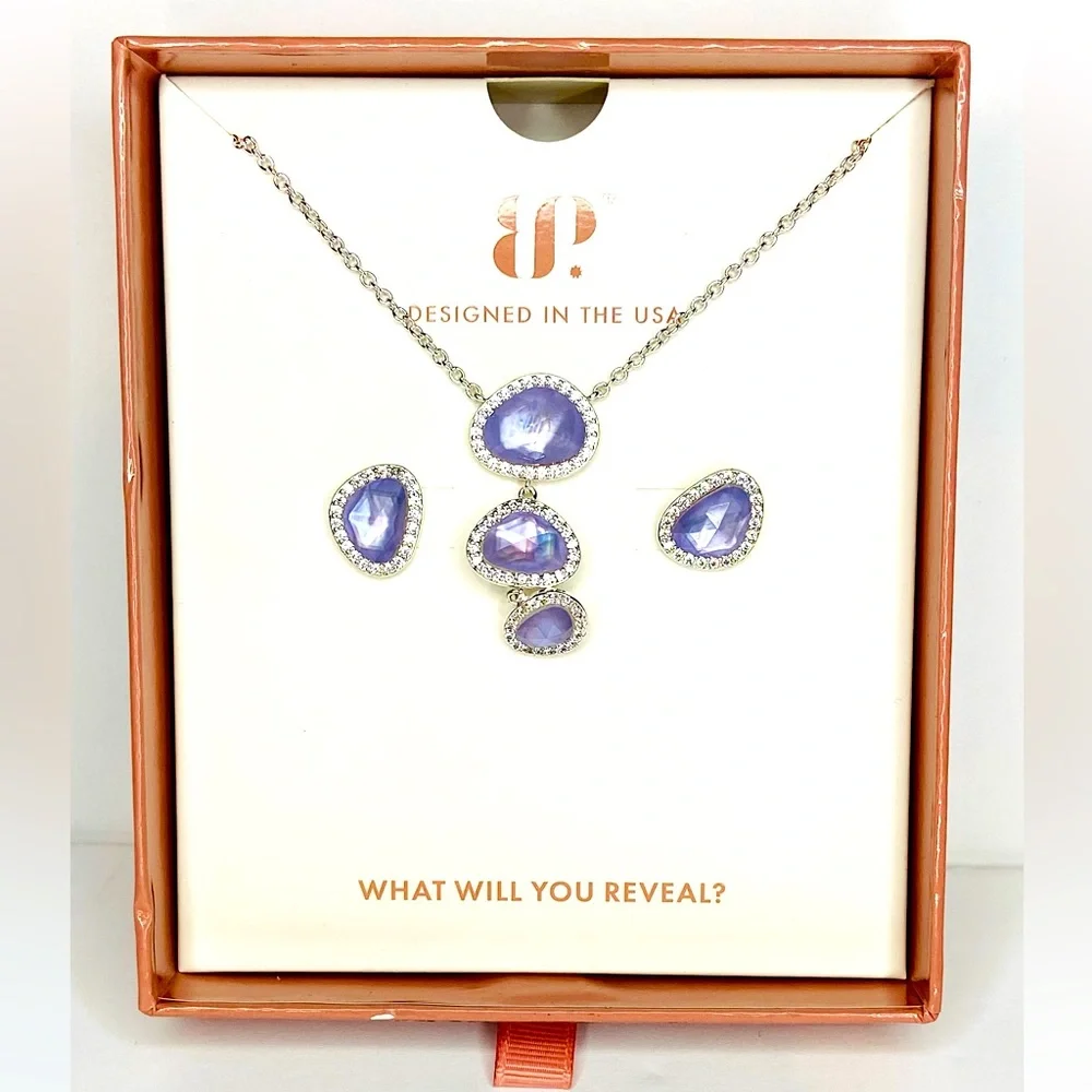 NECKLACE EARRINGS SET MOTHER OF PEARL - Picture 1 of 3
